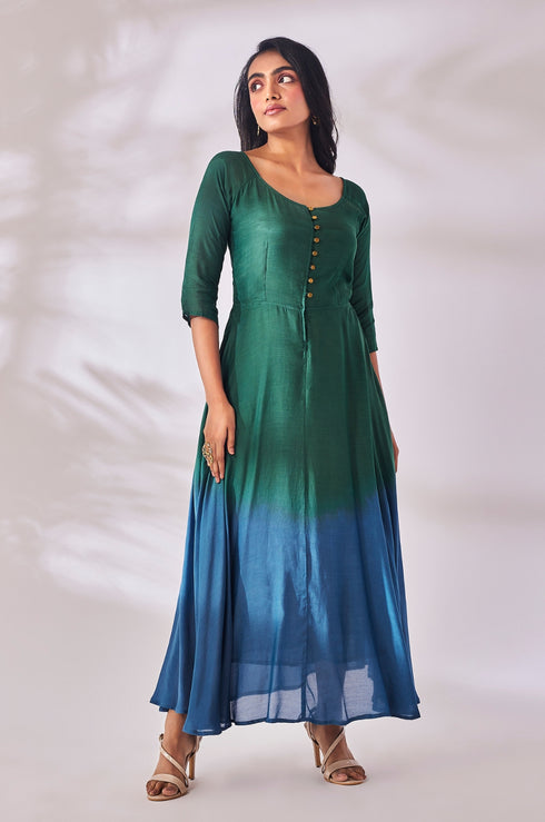 Green and Indigo Fit & Flare Dress